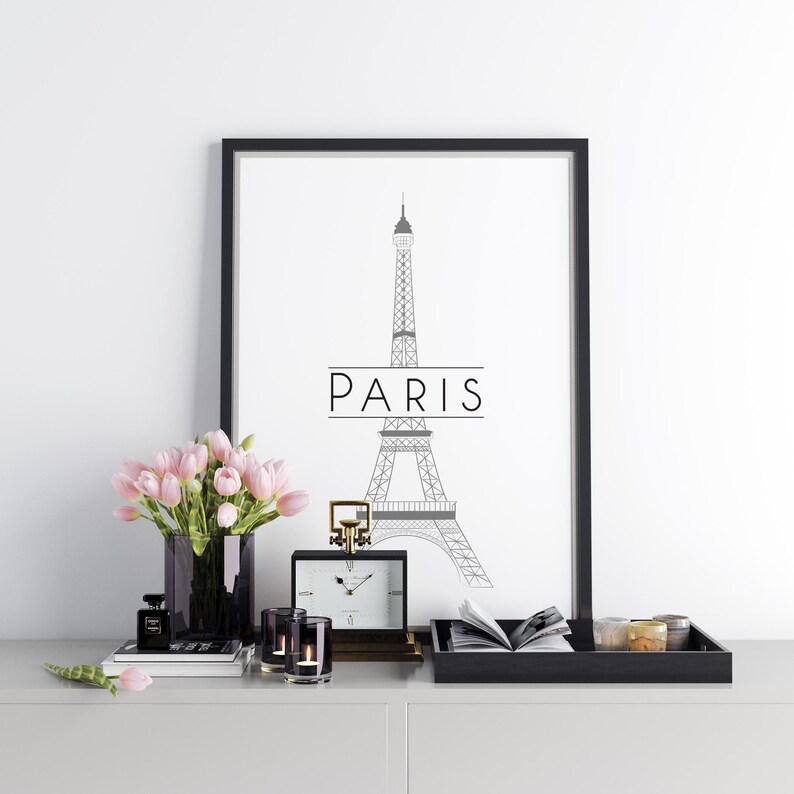 Paris Print Black and White Word Poster Effiel Tower - Etsy