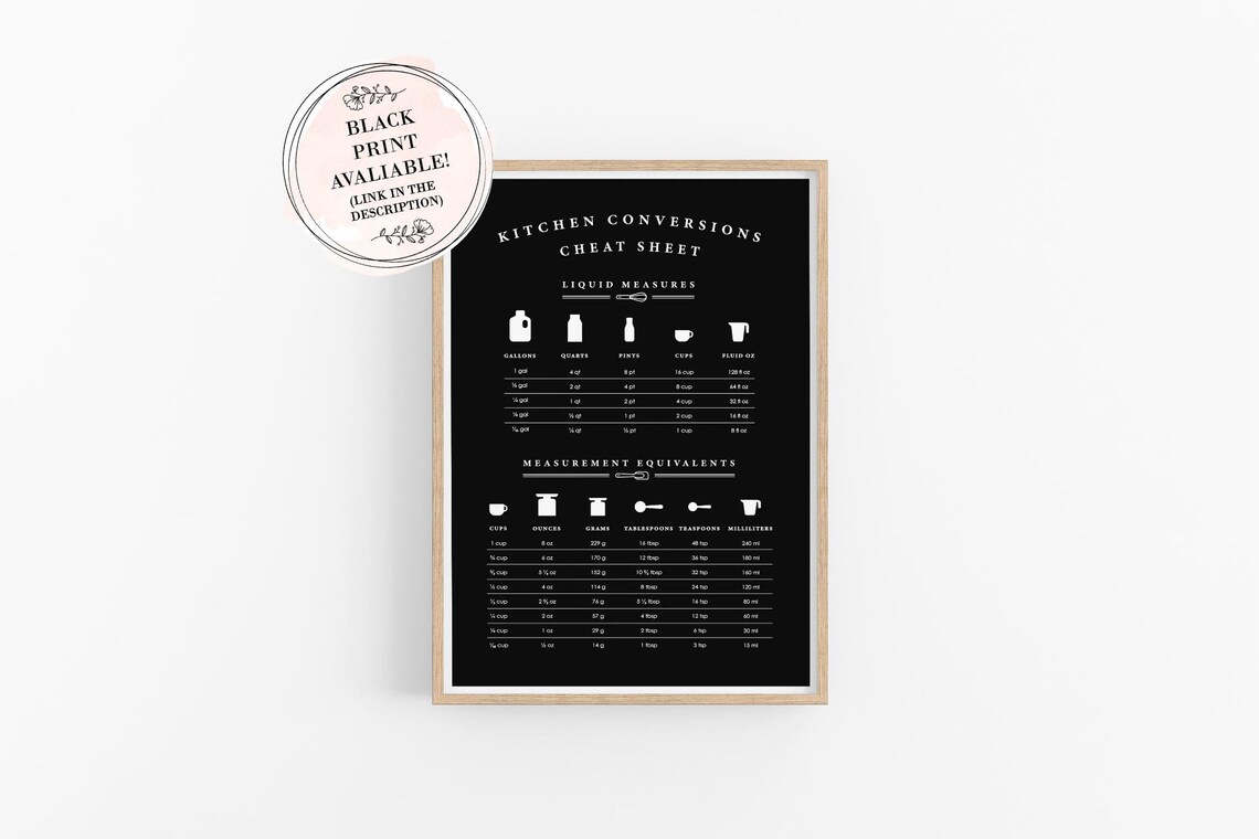 Kitchen Conversion Chart Kitchen Printable Kitchen Prints | Etsy