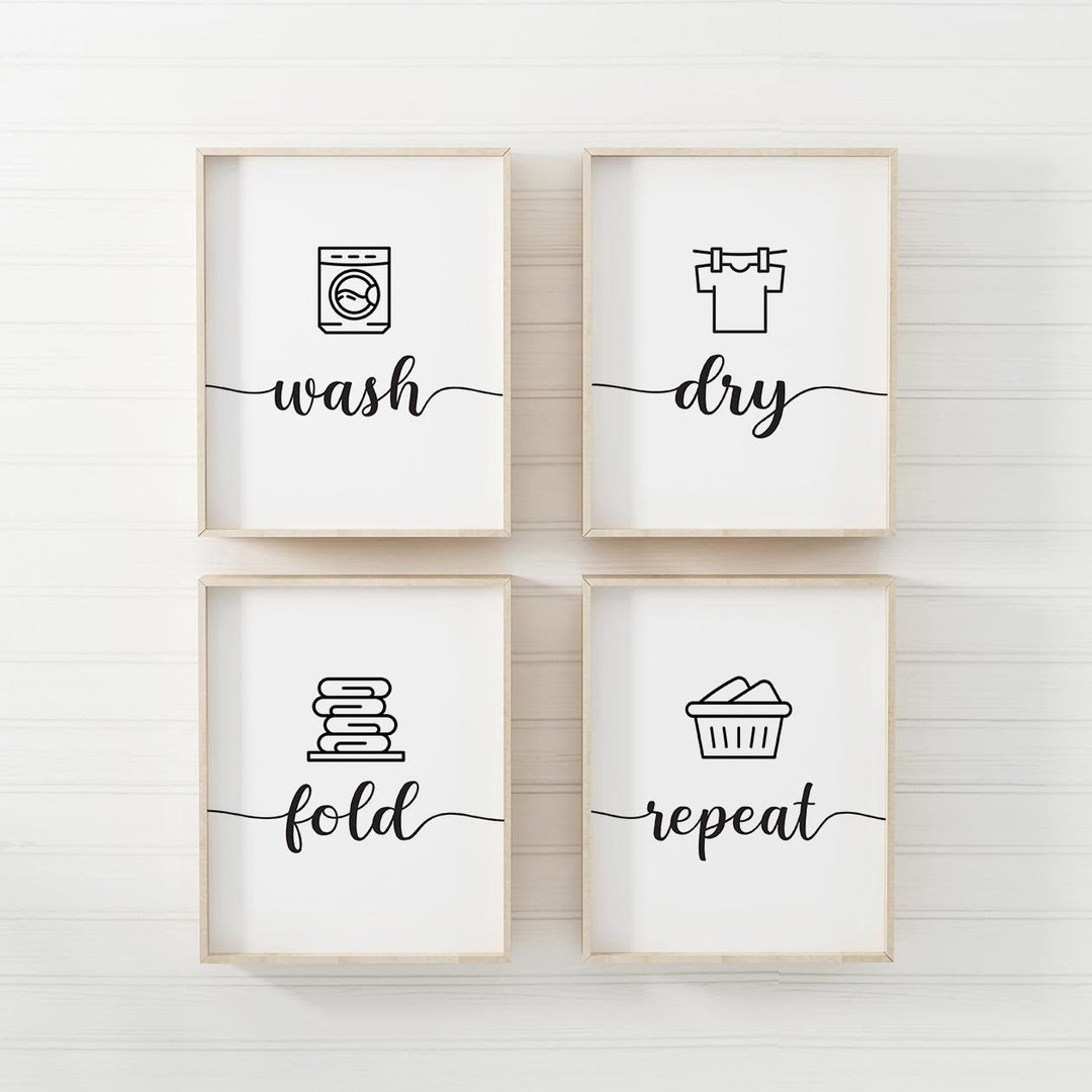 Wash Dry Fold Repeat Sign, Laundry Wall Art, Laundry Room Decor ...