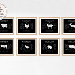 Meat Butcher Guide Print 8pc Set, Cooking Printable Art, Kitchen ...