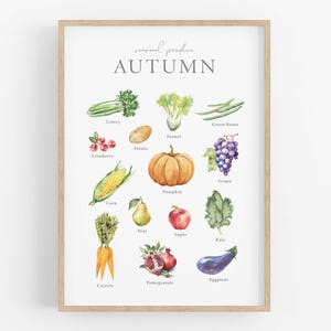 Herbst Saison Produce Print, Herbst Küche Poster, Gemüse Kunstdruck, Küchen Wandkunst, Saisonales Gemüse, Saisonale Ernte