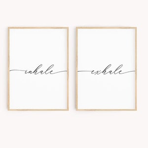 Inhale Exhale Print, Quote Saying Wall Art, Set of 2 Poster Print, Breath Relaxation, Poster Print, Yoga Sign Wall Decor, Digital Download image 2