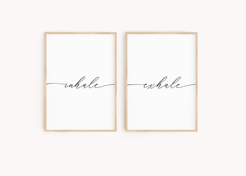 Inhale Exhale Print, Quote Saying Wall Art, Set of 2 Poster Print, Breath Relaxation, Poster Print, Yoga Sign Wall Decor, Digital Download image 2