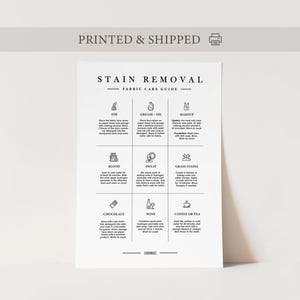 Laundry Stain Removal Poster, Stain Removal Guide Print, Laundry Room Sign, Washing Instructions, Laundry Instructions, Garment Care