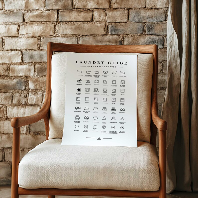 Laundry Symbol Poster, Laundry Care Label Print, Clothing Care Symbol ...