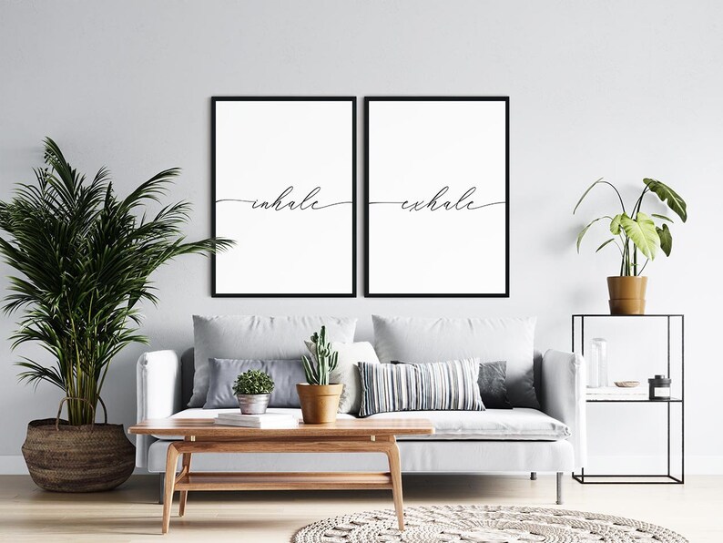 Inhale Exhale Print, Quote Saying Wall Art, Set of 2 Poster Print, Breath Relaxation, Poster Print, Yoga Sign Wall Decor, Digital Download image 3