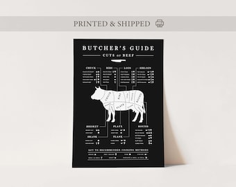 Black Beef Butcher Chart Poster, Butcher Art, Beef Butcher Poster, Kitchen Butcher Guide, Cuts of Meat, Kitchen Art Print, Farmhouse Decor