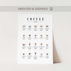 Impression d'affiche du guide du café, carte des cafés, affiche de café, art du café, art mural café, décoration de cuisine, guide de préparation du café, cadeau pour amateur de café