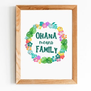 Ohana betekent familie kunst aan de muur, op Ohana steek geïnspireerde woondecoratie, inspirerend, kinderkamer, klasinrichting, inrichting kinderkamer, afdrukbare kunst