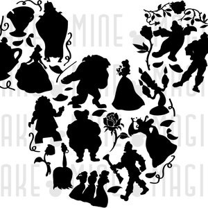 La Bella y la Bestia Mouse Head SVG PNG Cricut Descarga instantánea. Diseños de camisas familiares a juego. Vacaciones, Viaje, escapada