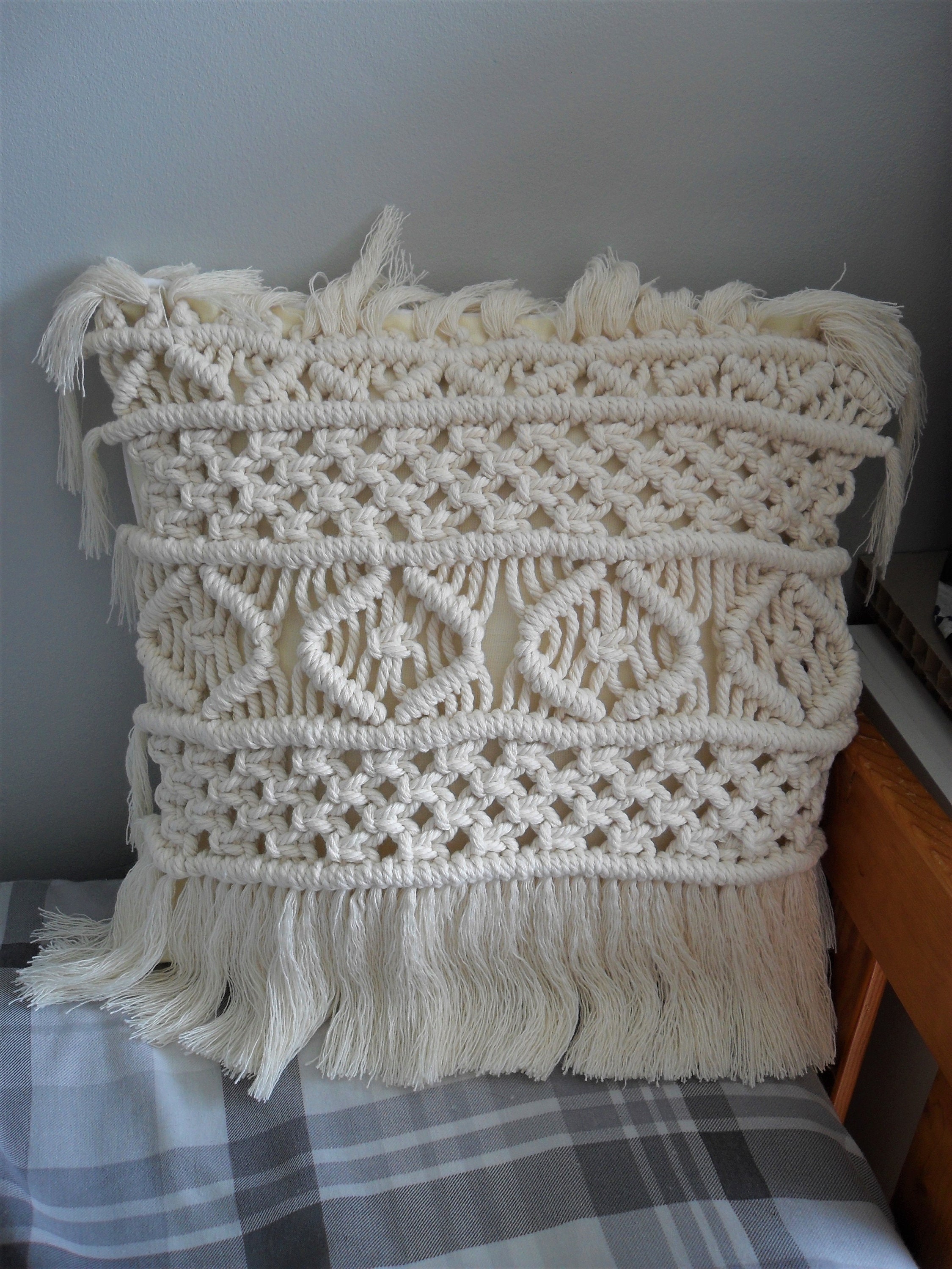 Handmade Macrame Cushion Cover Pattern work and soft warm Etsy
