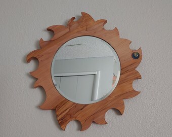 Spalted Maple Wooden Mirror, Hand Blown Glass Inlay