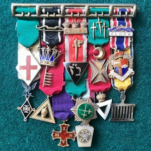 Rare Edwardian Mounted Group of Twelve Miniature English Hallmarked Silver Masonic Medals