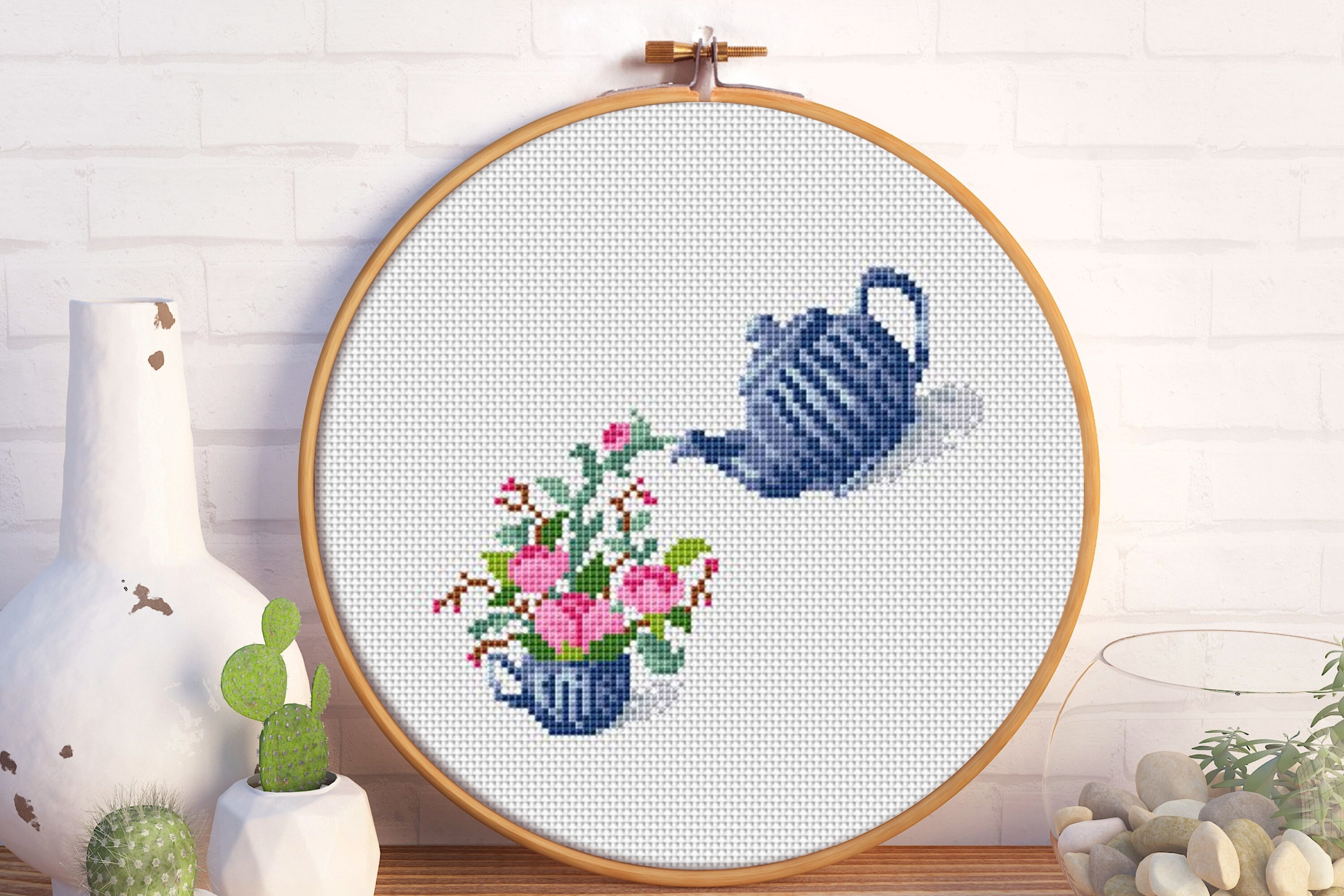 Teapot Modern Cross Stitch Pattern Flowers Counted Cross Etsy