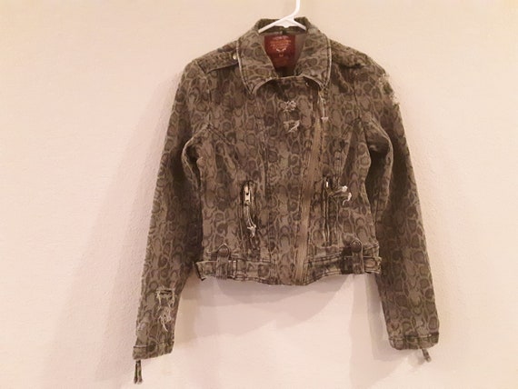 Snakeskin Print Distressed Moto Jacket