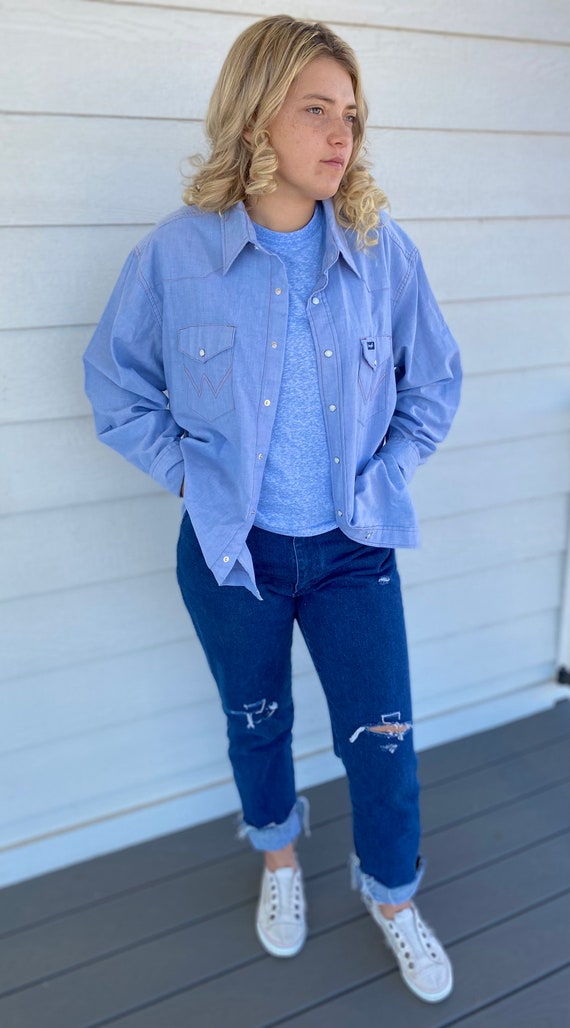 Chemise Western Wrangler Homme – XXL Bleu Rayé – Manches Courtes – Boutons Pression