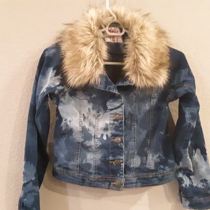 Distressed Girls Denim Jacket With Removable Faux Fur Collar