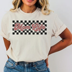 Retro Checkered PNG Black And White Outline Trendy Aesthetic Shirt Design Distressed Png Checkered Retro Mama Momshirt Png Momlife Png Mama