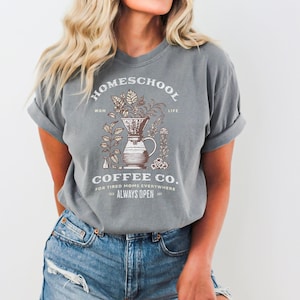 homeschool coffee co. mom life shirt homeschool mom png design with coffee leaves and a French press