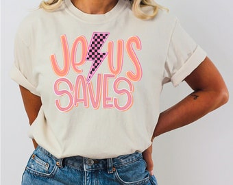 Jesus Saves Shirt Design: Christian Lightning Bolt PNG (Digital Download)
