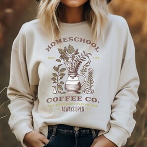 homeschool coffee co. mom life shirt homeschool mom png design with coffee leaves and a French press