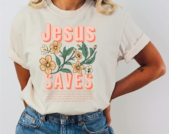 Jesus Saves Floral PNG: Christian Shirt Design (Digital Download)