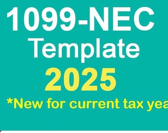 Szablon formularza 1099-NEC na rok 2025 do wypełnienia, PDF i Word, 3-częściowy szablon do wydruku w formacie Word lub PDF, rok podatkowy 2025 (wraz z podsumowaniem przekazu formularza 1096)