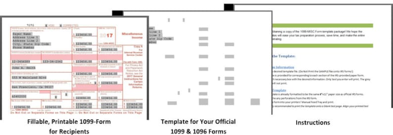 2019 1099MISC/1096 IRS Copy A Form Print Template for