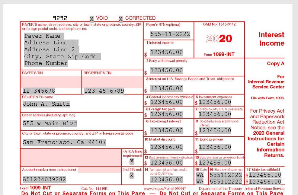 1099INT Form Print Template for Word or PDF 1096 Transmittal Summary 1099INT Form Print Template for Word or PDF 1096 Transmittal Summary