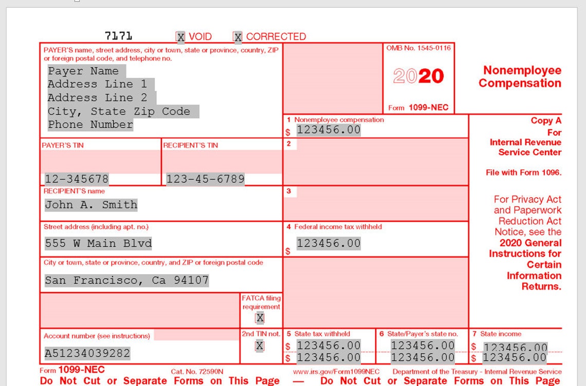 2020 1099NEC Form Print Template for Word or PDF 1096 Etsy Israel