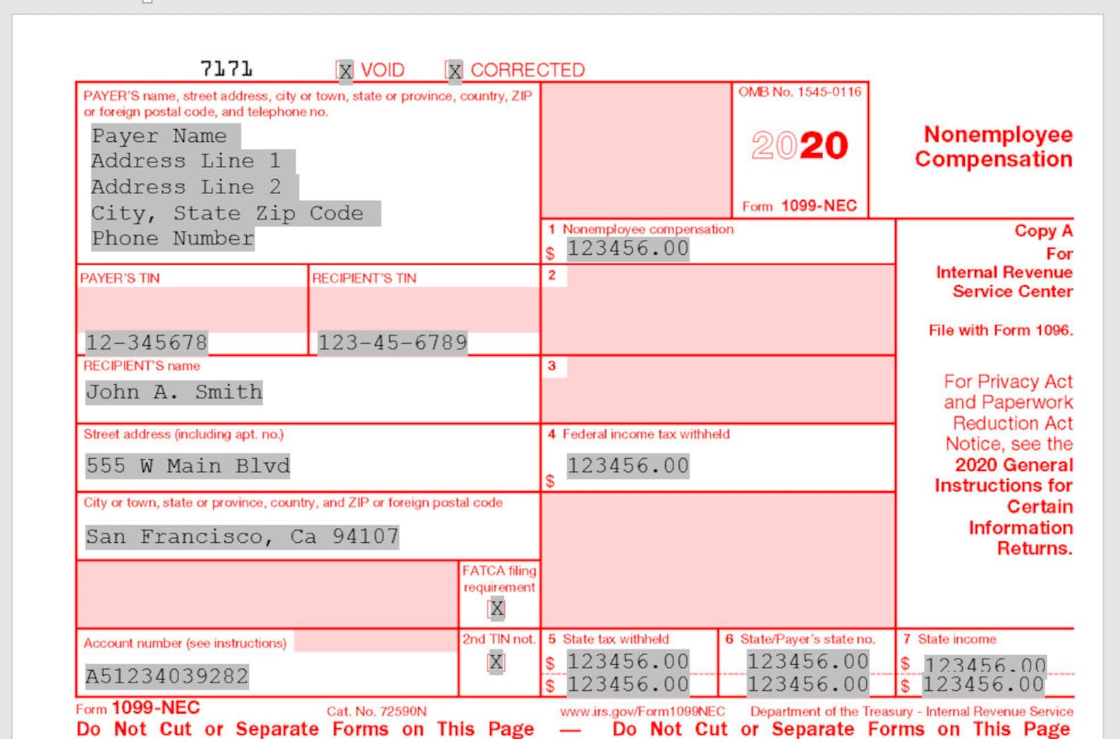 Form 1099 nec Template