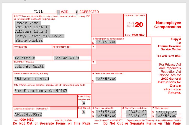 1099 Nec Printable Forms Printable Forms Free Online