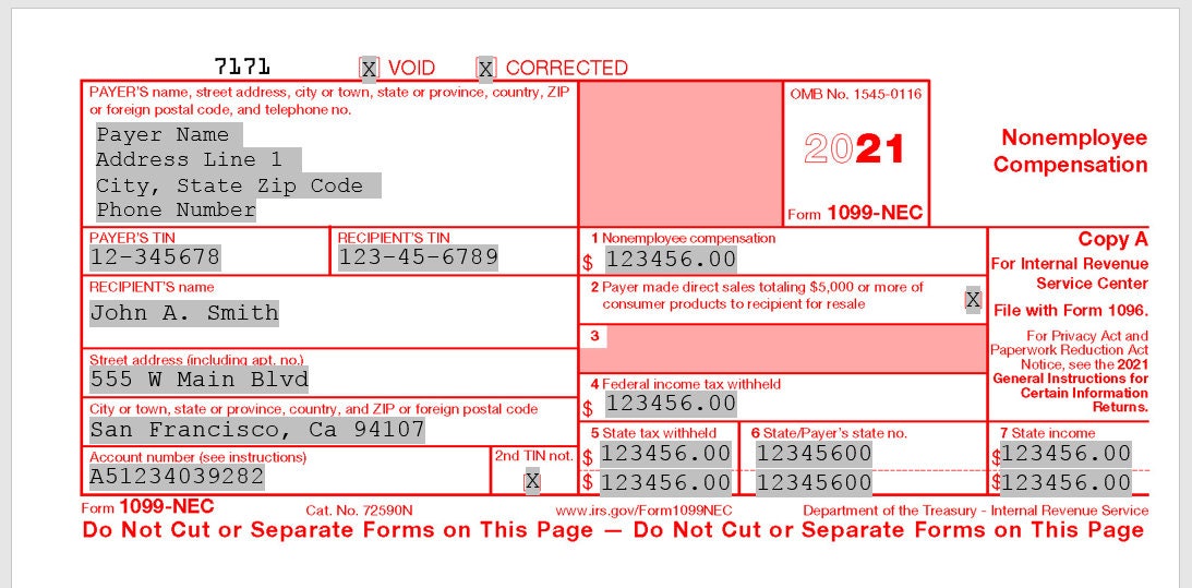 1099 NEC Form Print Template for Word or PDF 2021 Tax Year (1096 1099 NEC Form Print Template for Word or PDF 2021 Tax Year (1096