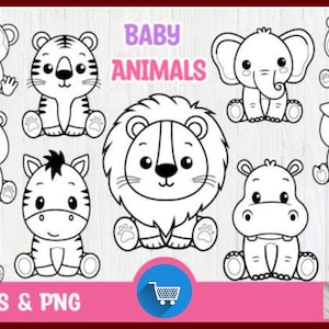 Safari animals outline SVG Cute african jungle animal cut file Cricut Silhouette Lion Tiger Hippo Giraffe Zebra Monkey Zoo Savanna Kids Baby