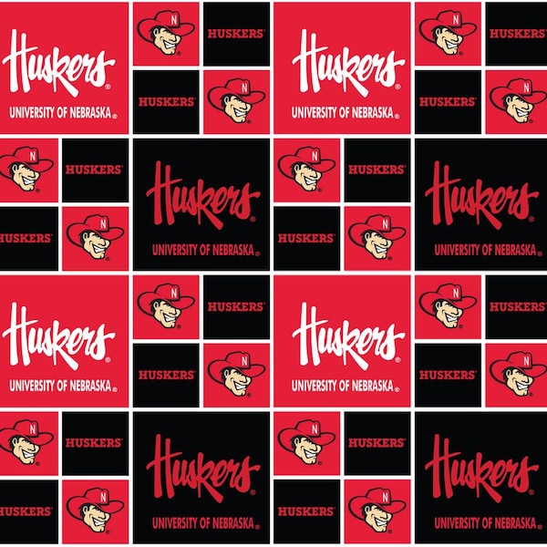 100% Quilters Cotton! /Sold by the Yard or As Little As 18"! Husker  University of Nebraska Fabric