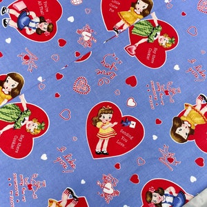 Heart Toss Holly Holderman  Vintage Looking*Fast Shipping*Vintage *Retro Kid Fabric*  Hard to Find  Little kid Vintage Lake House Dry Goods