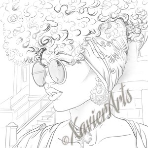 African american fashion coloring sheet, natural hair coloring sheet,