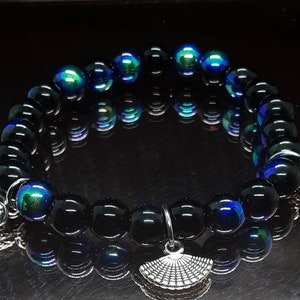 Handmade black Aurora borealis beaded bracelet