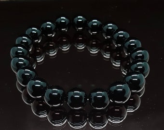 Handcrafted black onyx beaded stretch bracelet