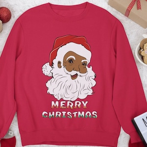 Black Santa Clause Sweatshirt, Retro Black Santa Sweater, Vintage Black Santa Christmas Shirt