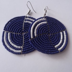 Navy Blue Maasai Round Earring, African Bead Earrings, Women's Earrings, Handmade Jewelry Earrings