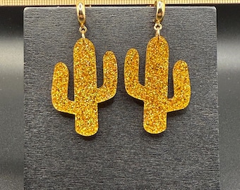 Gold sparkle cactus earrings