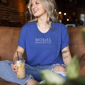 3001 True Royal Model Mockup, Bella Canvas Mockup, Unisex Royal Blue T-Shirt Mockup Lifestyle Tee Shirt, TShirt Model Mockup T Shirt Mock up