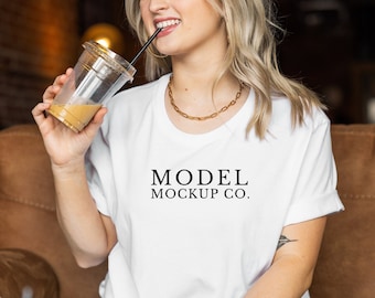 Bella Canvas 3001 White T-shirt Mockup, Boho Model Mockup (JPEG)