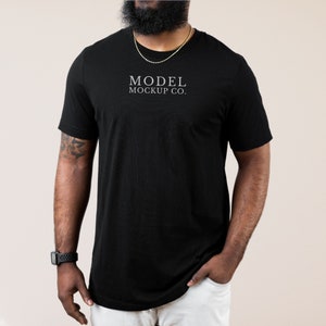 Bella Canvas 3001 Mockup Black, 3001 Black Model Mockup, Black Shirt Mock Up, Black 3001 Mockup, Black Mockup Tshirt, Mens T-shirt Mockup