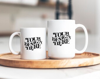 White Mug Mockup, 11oz and 15oz, Blank Coffee Cup, Canva Compatible, JPEG, Digital Download