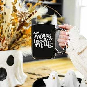 Mug Mockup, Black 15oz Mug Mockup, Halloween Mockup, 15oz Coffee Mug Mockup, Fall Mockup, Model Mockup, Cozy Mug Mockup, 15 oz mug mockup
