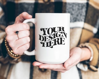 15oz Ceramic Mug Mockup, Blank White Coffee Cup, JPEG, Canva Compatible, Digital Download