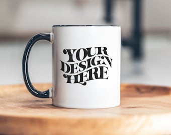 Zweifarbiges Kaffeetassen-Mockup, weiße Tasse mit schwarzem Griff (11 Unzen), JPEG, Canva Kompatibel, Digital