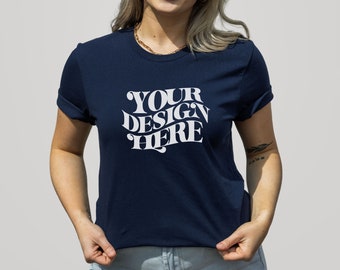 Bella Canvas 3001 Navy T-shirt Mockup, Womens Boho Tee, JPEG, Digital Download, Canva Compatible